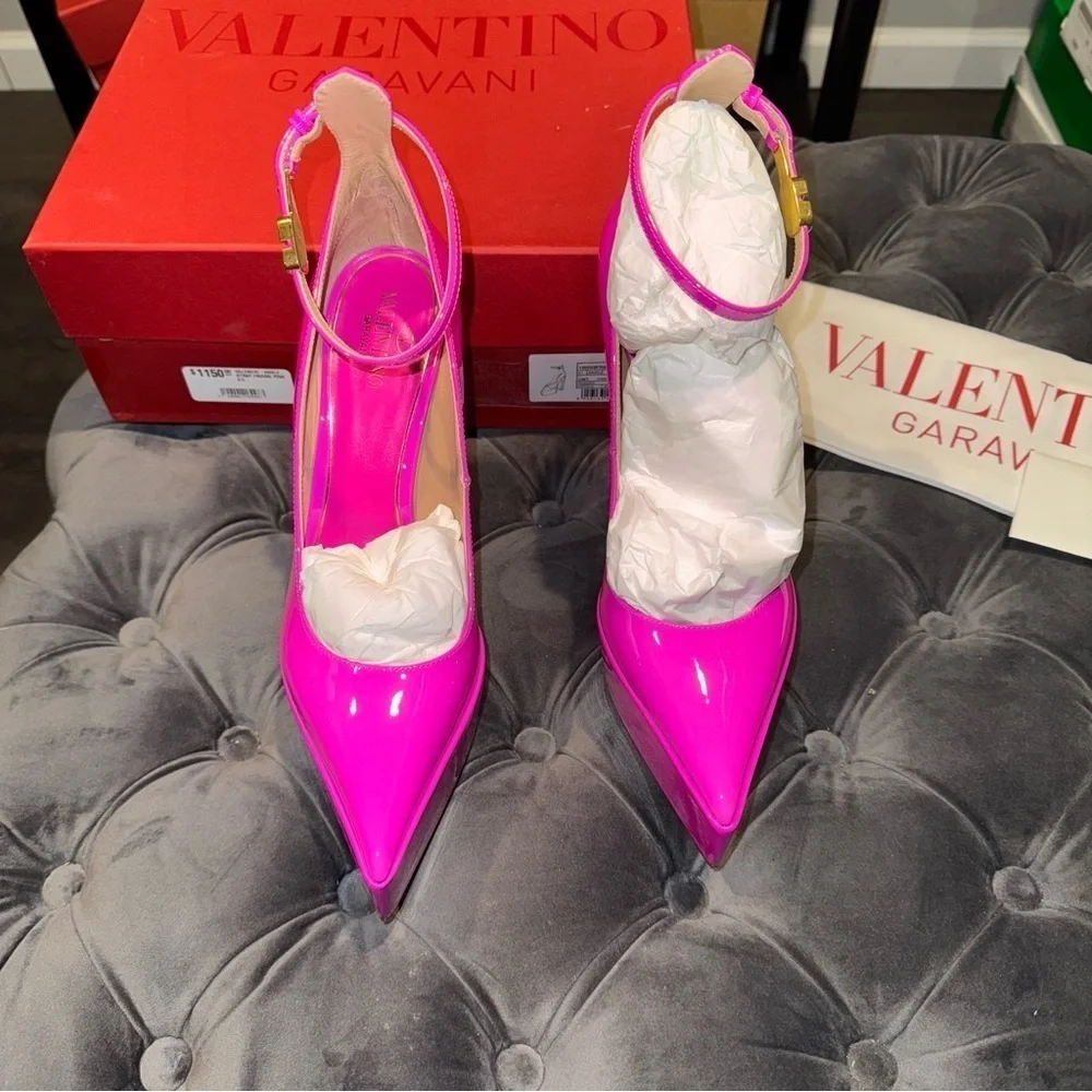 Size 38.5 Valentino Garavani 135mm Tan-go patent leather pumps Hot Pink